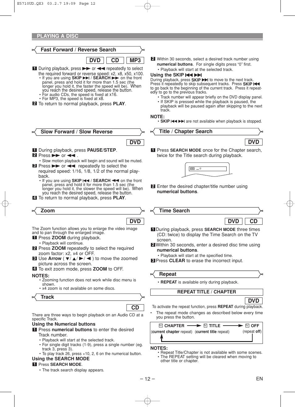 Mp3 cd dvd, Cd dvd | Hitachi DVP735U User Manual | Page 12 / 20