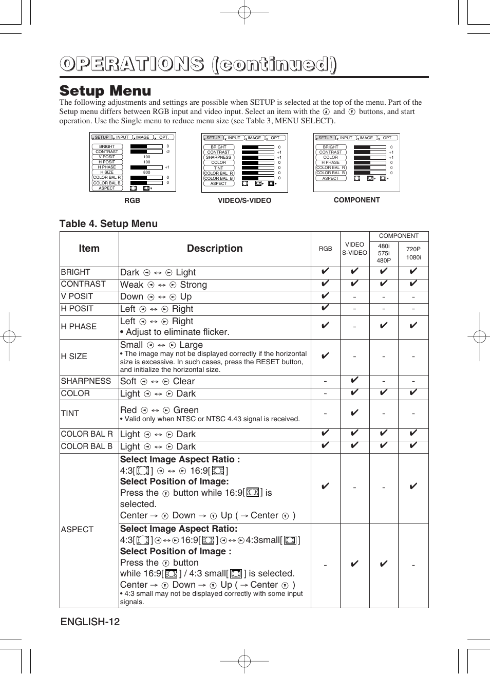 Setup menu | Hitachi CP-S370W User Manual | Page 13 / 39