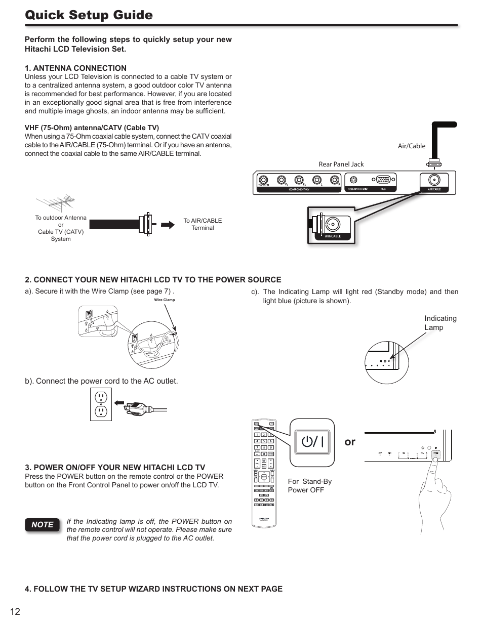 Quick setup guide | Hitachi LE46S704 User Manual | Page 12 / 60