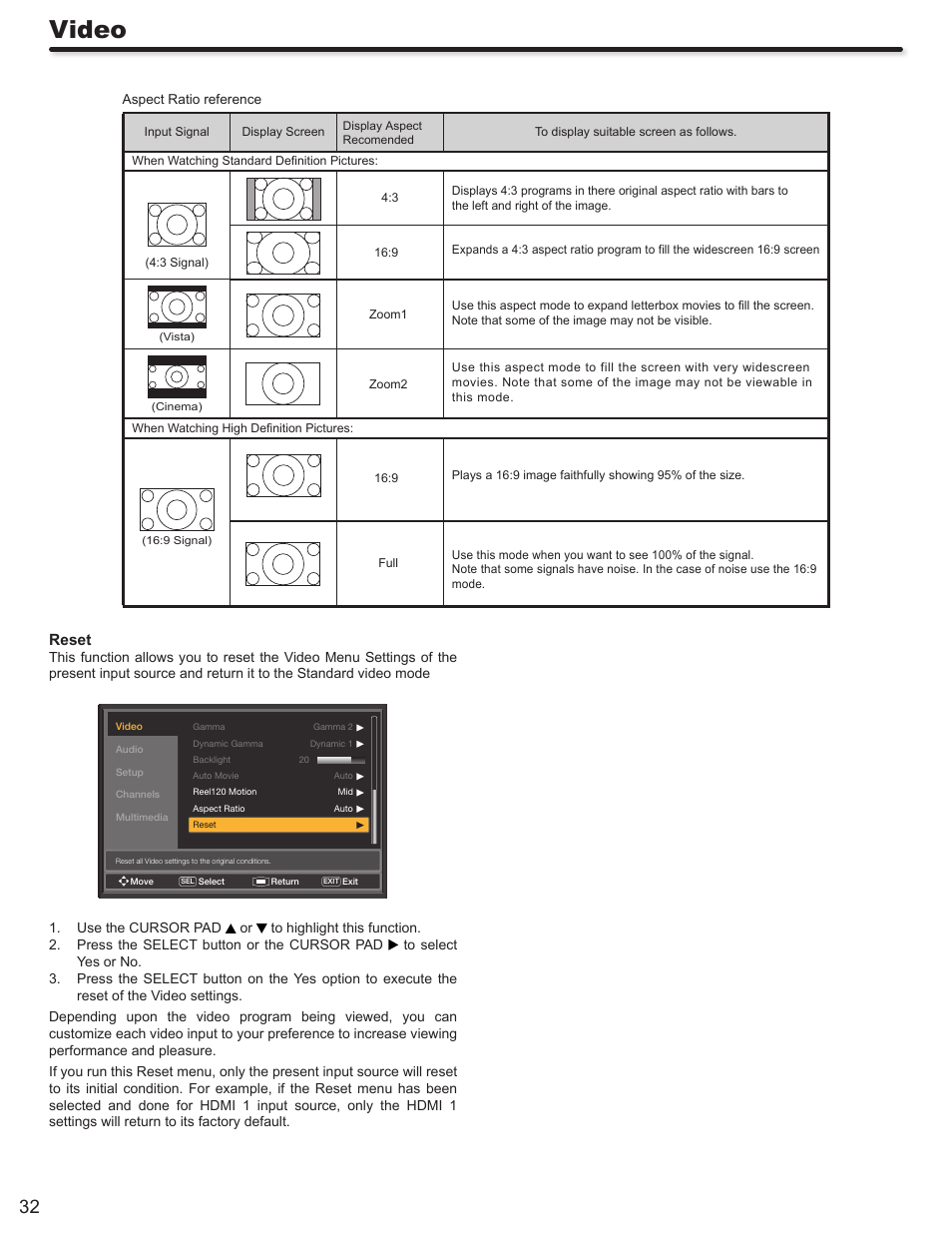 Video | Hitachi LE46S704 User Manual | Page 32 / 60