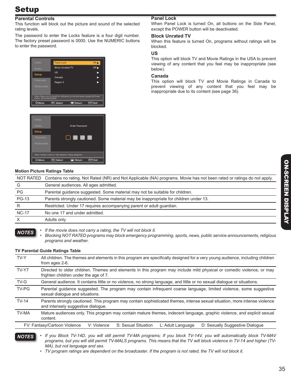 Setup, 35 on-screen displa y | Hitachi LE46S704 User Manual | Page 35 / 60