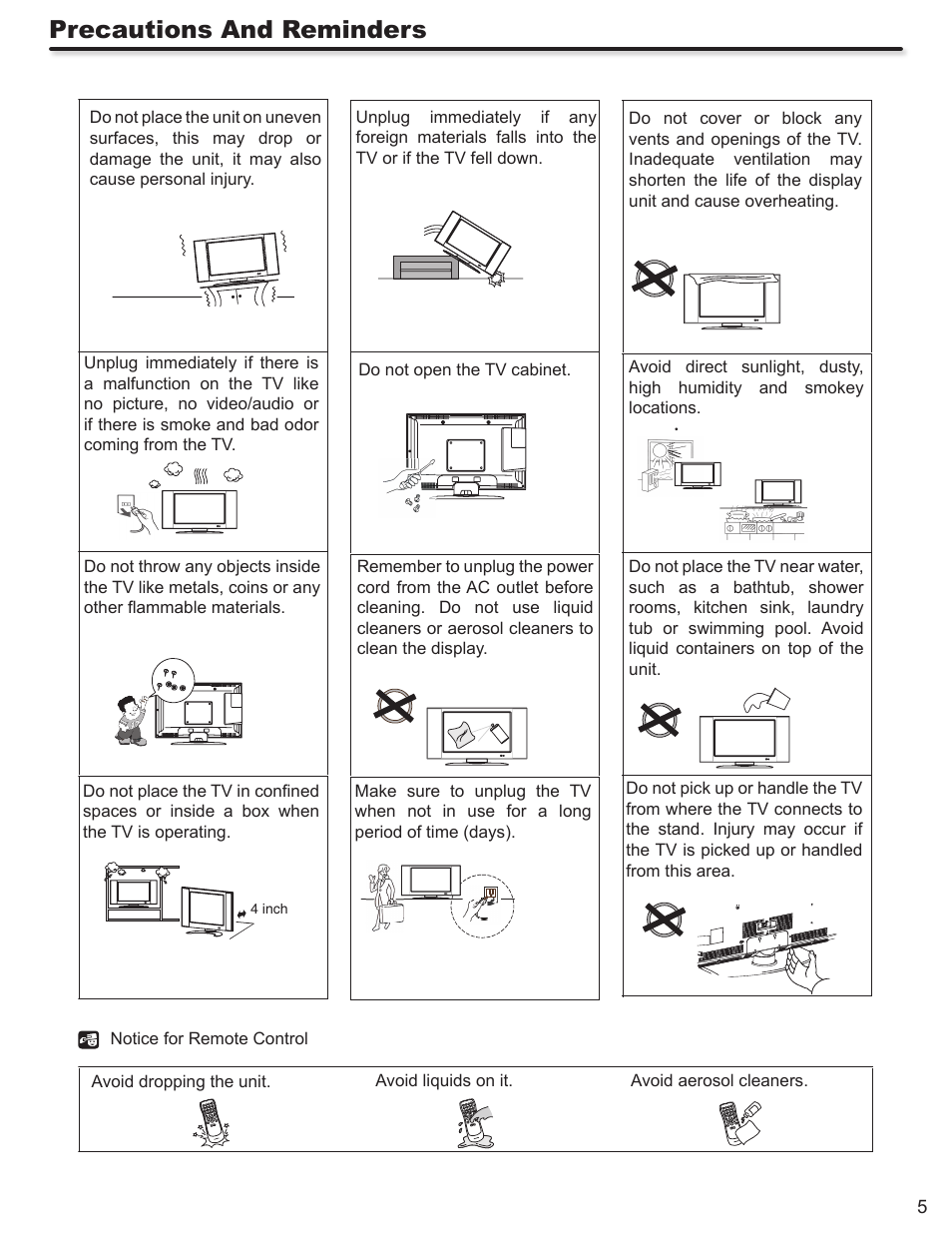 Precautions and reminders | Hitachi LE46S704 User Manual | Page 5 / 60