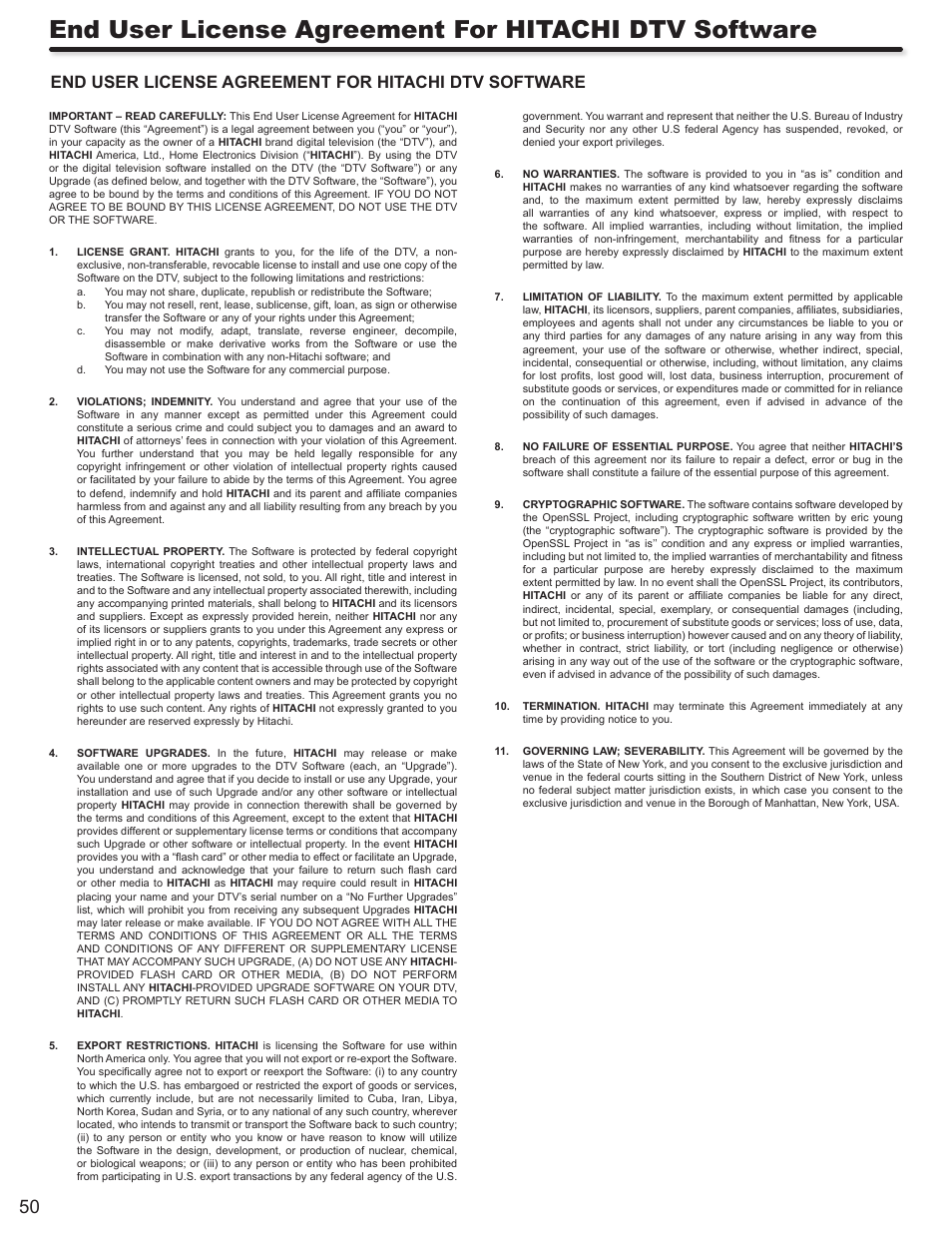 Hitachi LE46S704 User Manual | Page 50 / 60