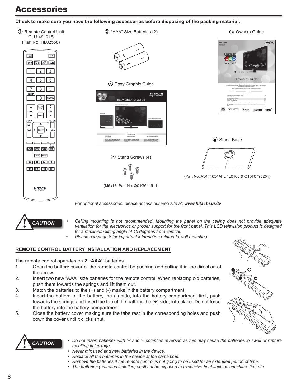 Accessories | Hitachi LE46S704 User Manual | Page 6 / 60