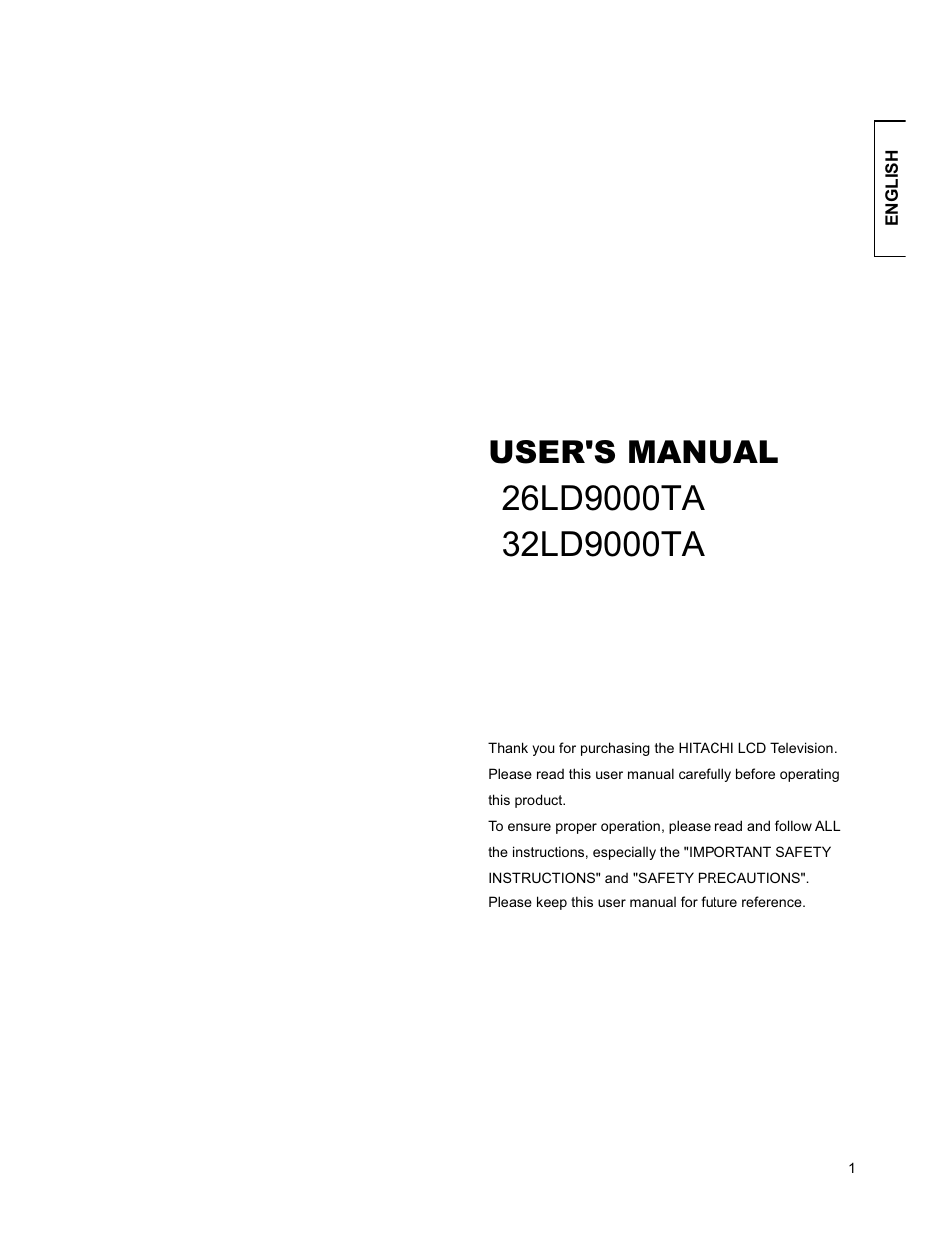 Hitachi 26LD9000TA User Manual | 41 pages