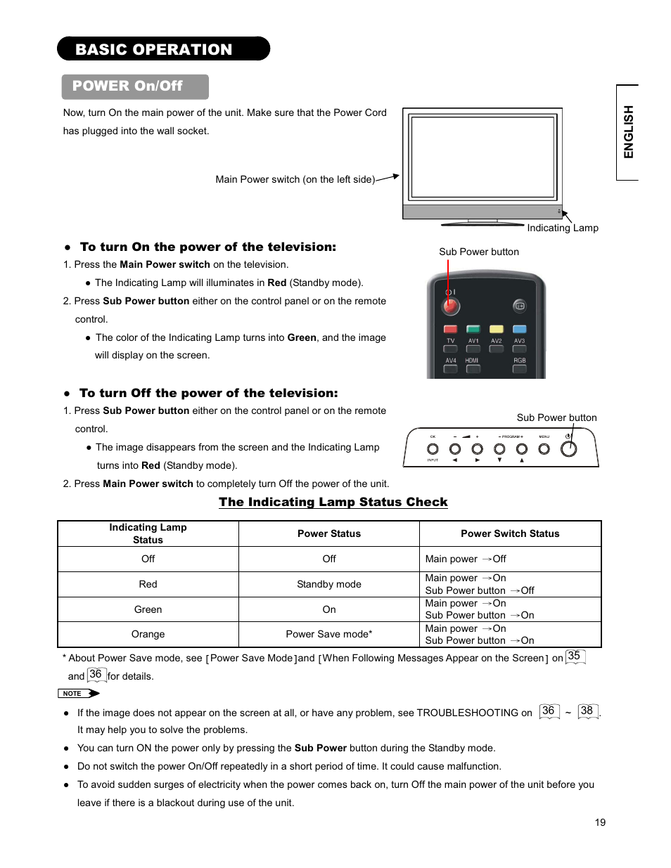 Basic operation, Power on/off | Hitachi 26LD9000TA User Manual | Page 19 / 41