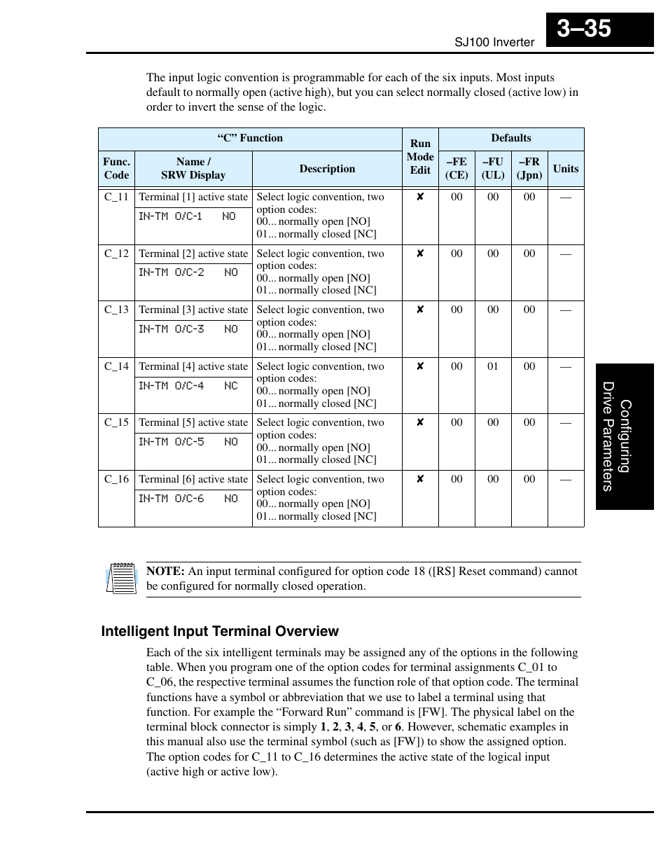 Intelligent input terminal overview | Hitachi SJ100 User Manual | Page 107 / 214