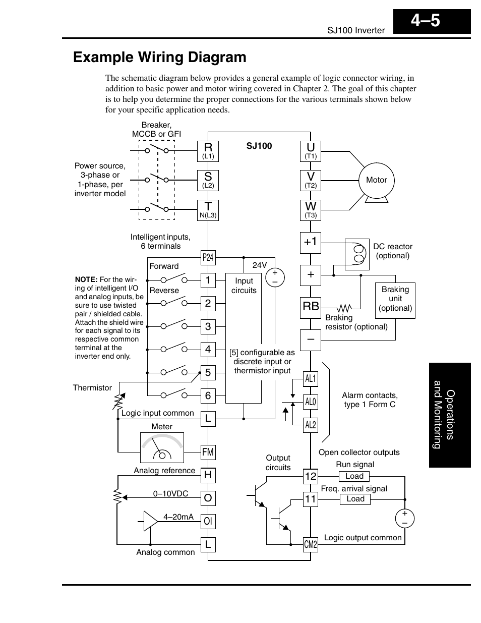Example wiring diagram, Example wiring diagram 4–5, 1 + rb | Hitachi SJ100 User Manual | Page 122 / 214