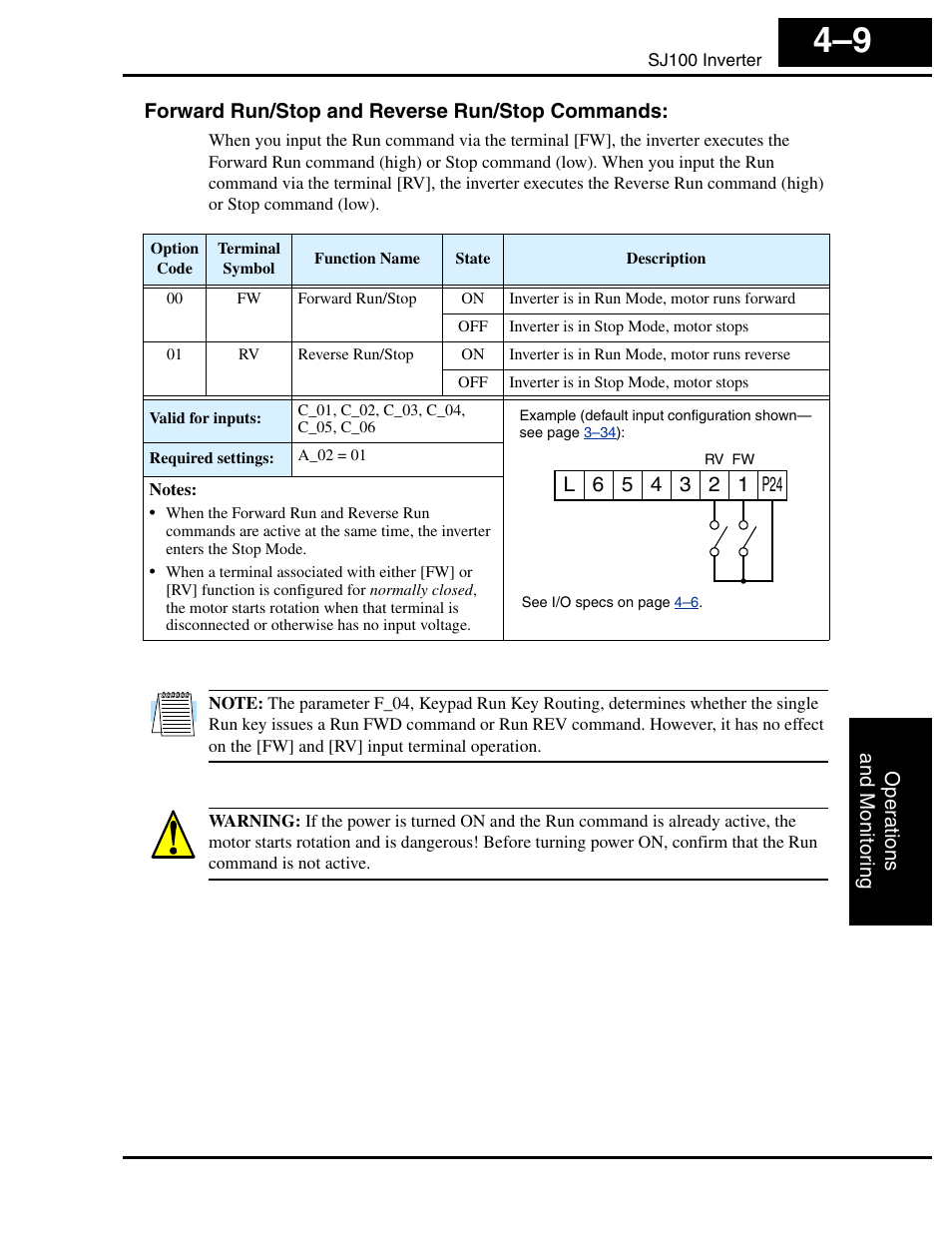 Forward run/stop and reverse run/stop commands | Hitachi SJ100 User Manual | Page 126 / 214