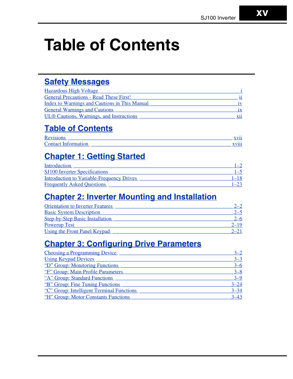 Hitachi SJ100 User Manual | Page 16 / 214