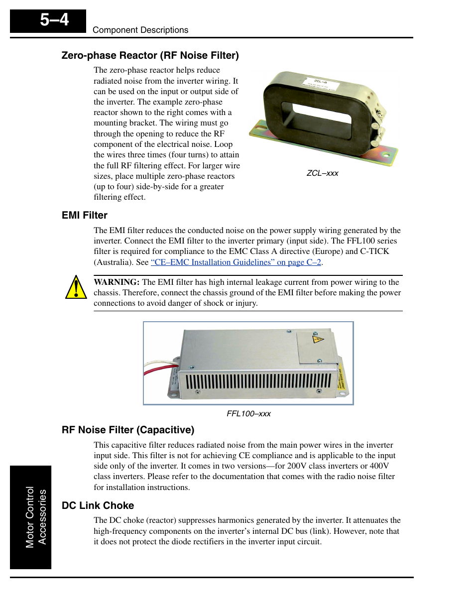 Zero-phase reactor (rf noise filter), Emi filter, Rf noise filter (capacitive) | Dc link choke | Hitachi SJ100 User Manual | Page 162 / 214