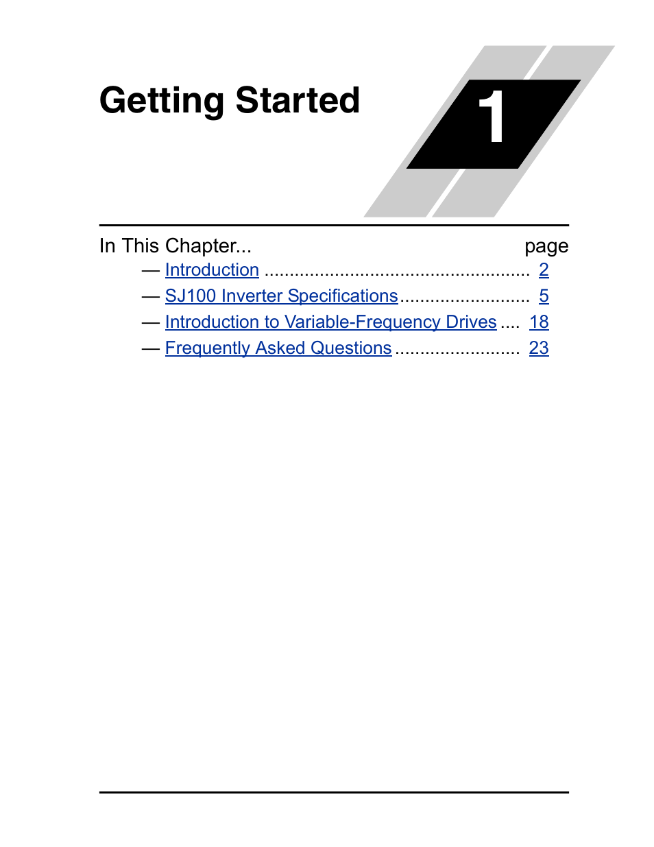 Getting started, Chapter 1: getting started | Hitachi SJ100 User Manual | Page 20 / 214