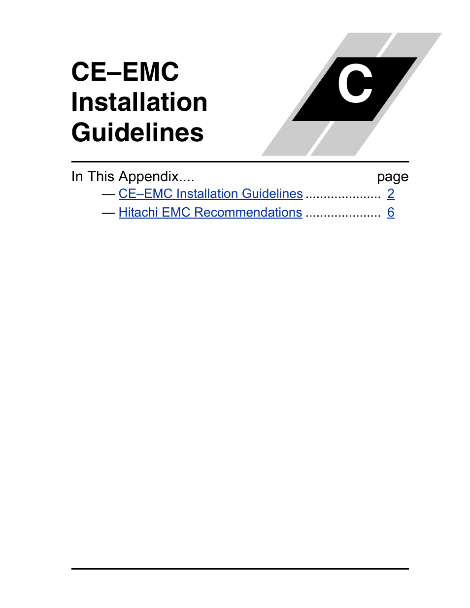 Ce-emc installation guidelines, Appendix c: ce–emc installation guidelines, Ce–emc installation guidelines | Hitachi SJ100 User Manual | Page 204 / 214