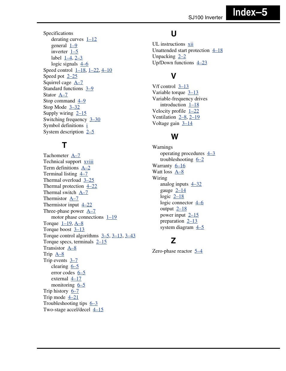 Index–5 | Hitachi SJ100 User Manual | Page 214 / 214
