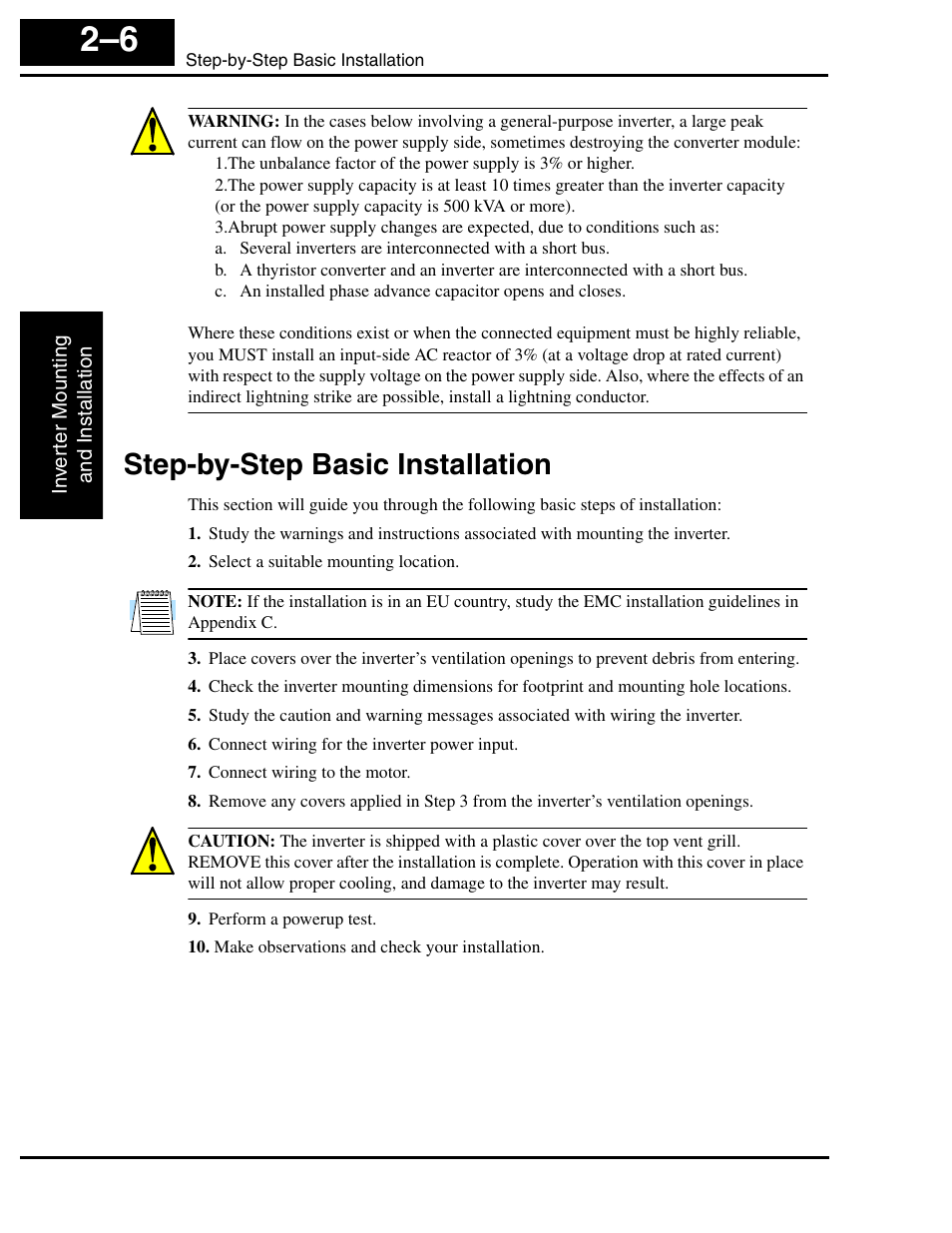 Step-by-step basic installation, Step-by-step basic installation 2–6 | Hitachi SJ100 User Manual | Page 50 / 214