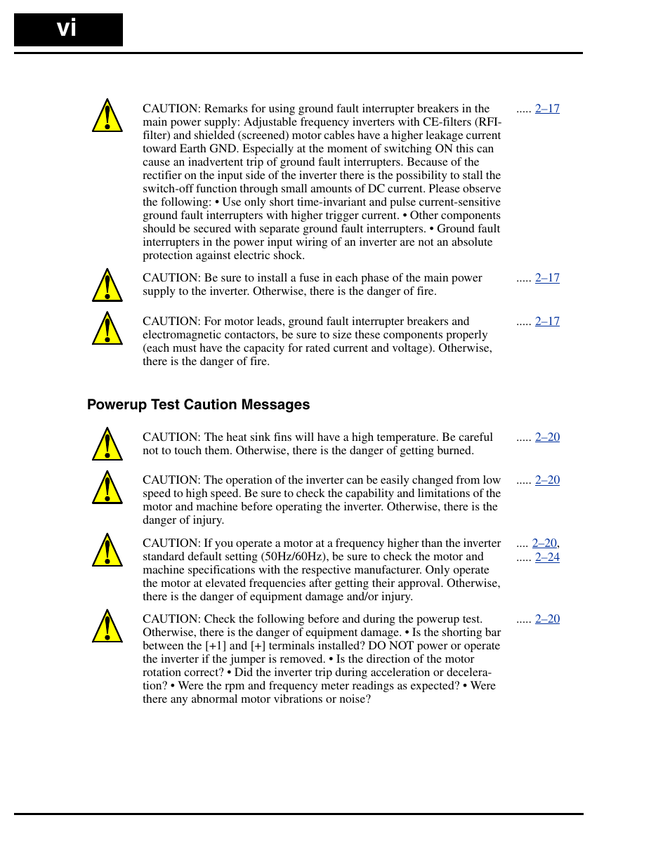 Powerup test caution messages | Hitachi SJ100 User Manual | Page 7 / 214