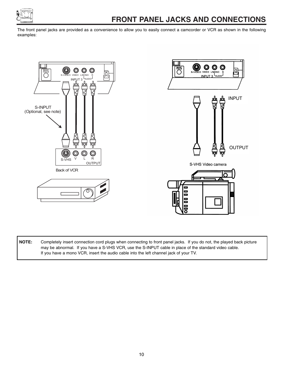 Front panel jacks and connections | Hitachi 60UX57B User Manual | Page 10 / 64