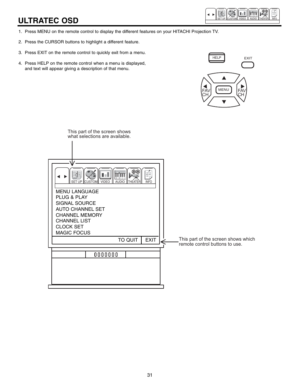 Ultratec osd | Hitachi 60UX57B User Manual | Page 31 / 64