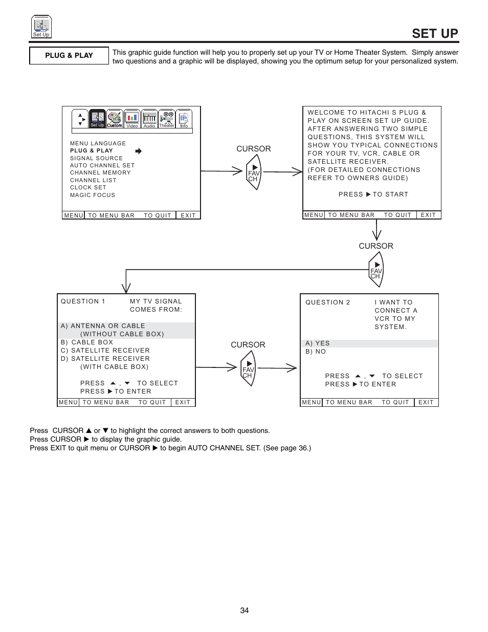 Set up | Hitachi 60UX57B User Manual | Page 34 / 64