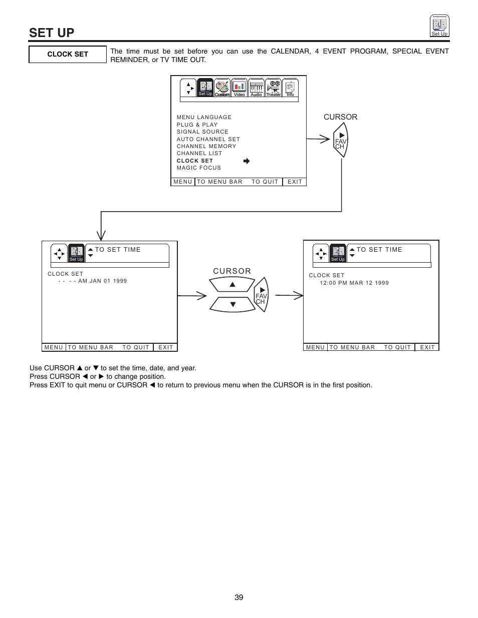 Set up, Cursor | Hitachi 60UX57B User Manual | Page 39 / 64