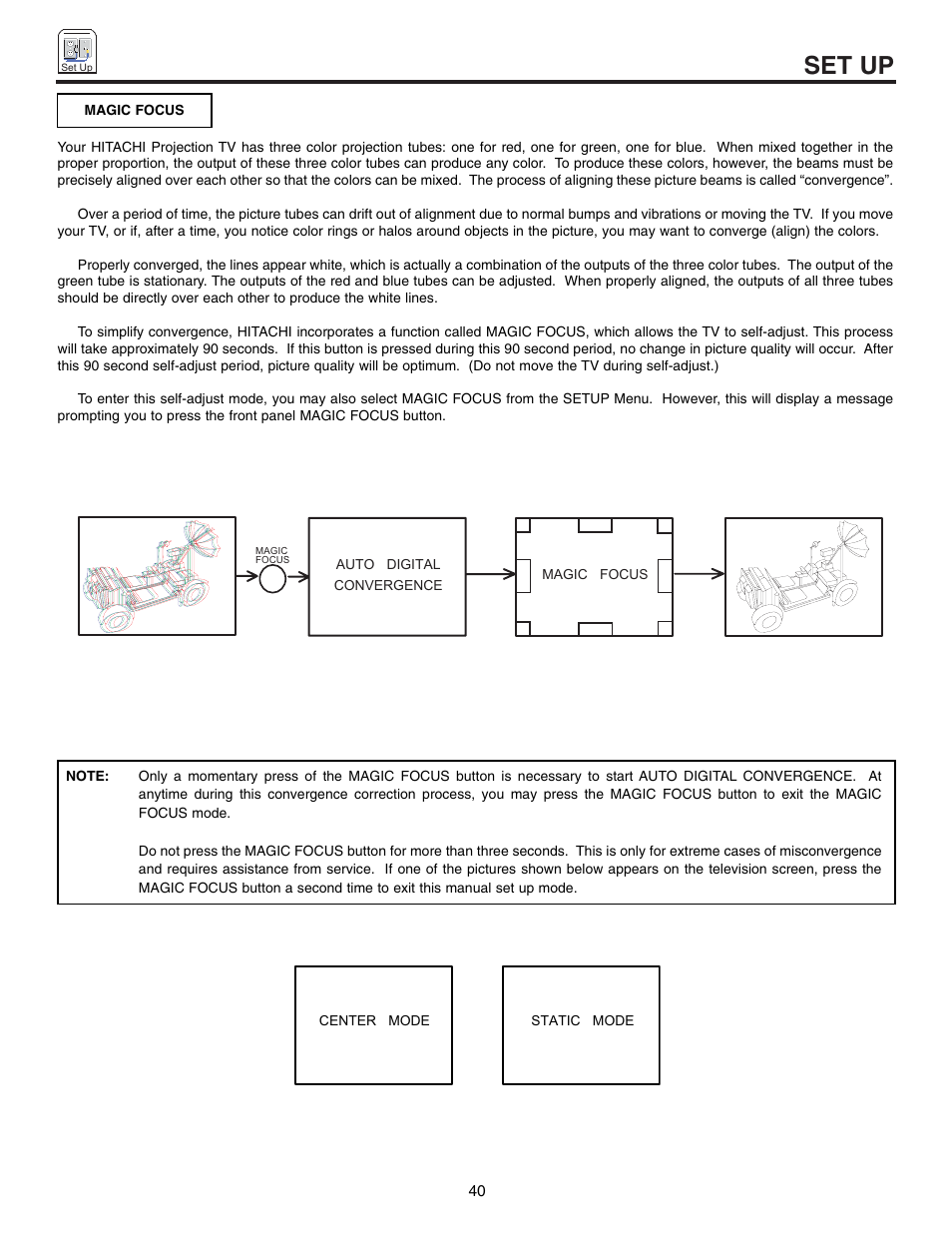 Set up | Hitachi 60UX57B User Manual | Page 40 / 64