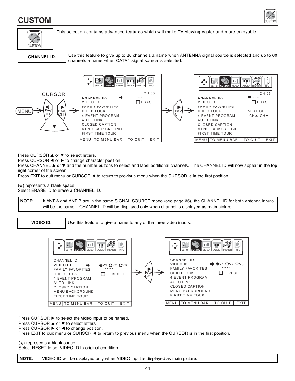 Custom, Menu | Hitachi 60UX57B User Manual | Page 41 / 64