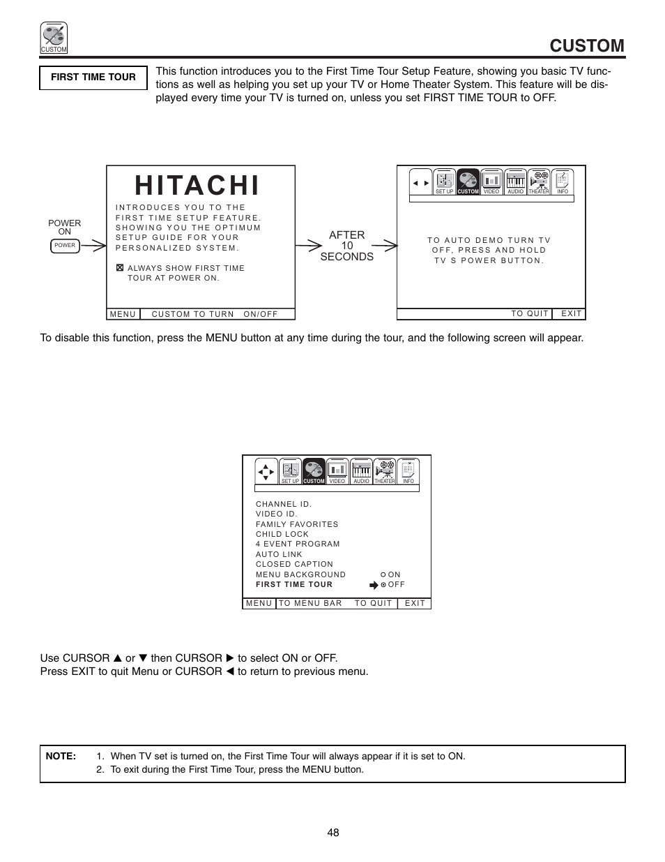 Hitachi, Custom | Hitachi 60UX57B User Manual | Page 48 / 64