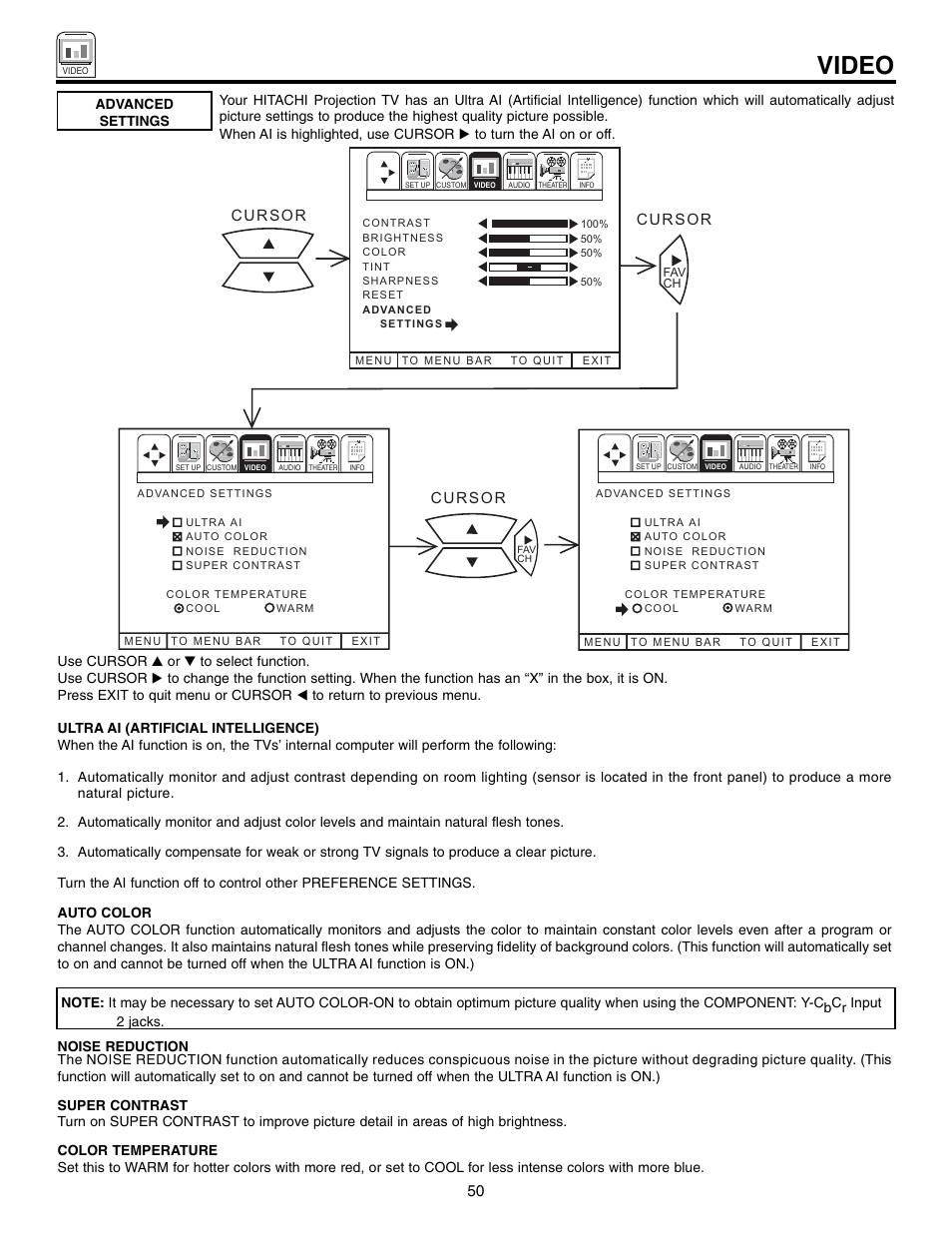 Video | Hitachi 60UX57B User Manual | Page 50 / 64