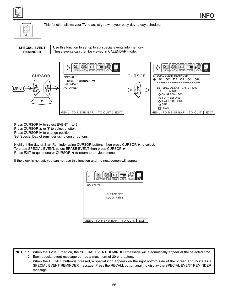 Info, Menu | Hitachi 60UX57B User Manual | Page 56 / 64