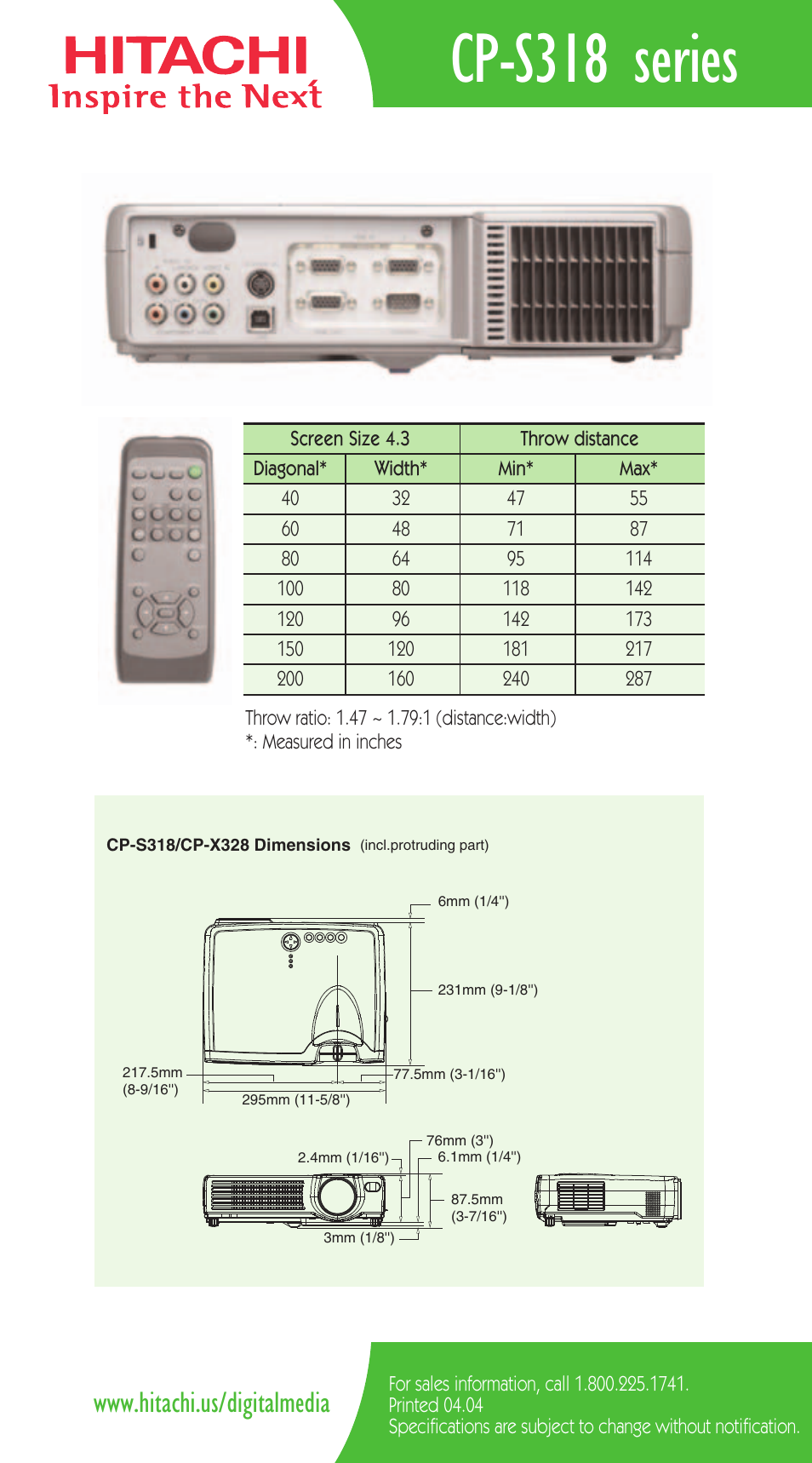 Cp-s318 series | Hitachi cp-s318 User Manual | Page 2 / 2