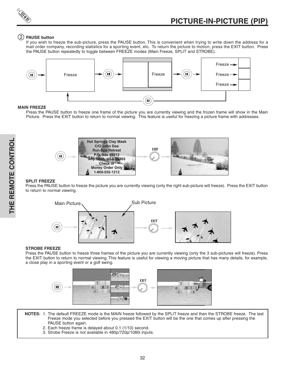 Picture-in-picture (pip), The remo te contr ol | Hitachi 70VS810 User Manual | Page 32 / 84