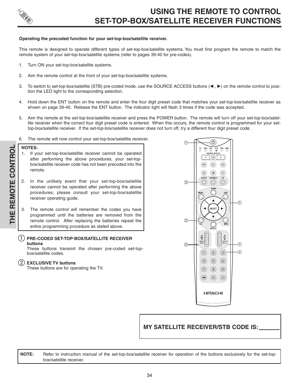 The remo te contr ol | Hitachi 70VS810 User Manual | Page 34 / 84