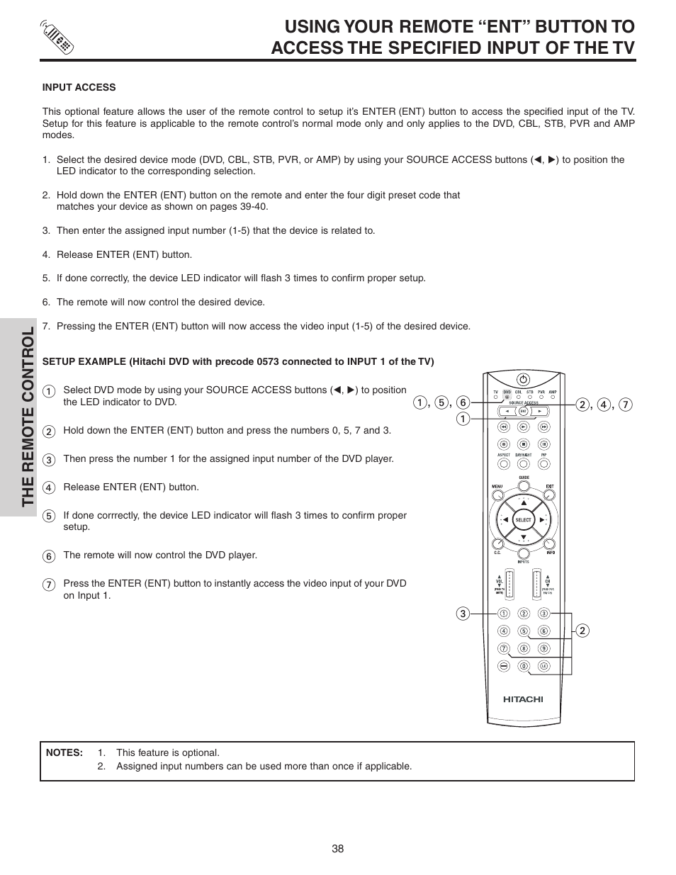 The remo te contr ol | Hitachi 70VS810 User Manual | Page 38 / 84