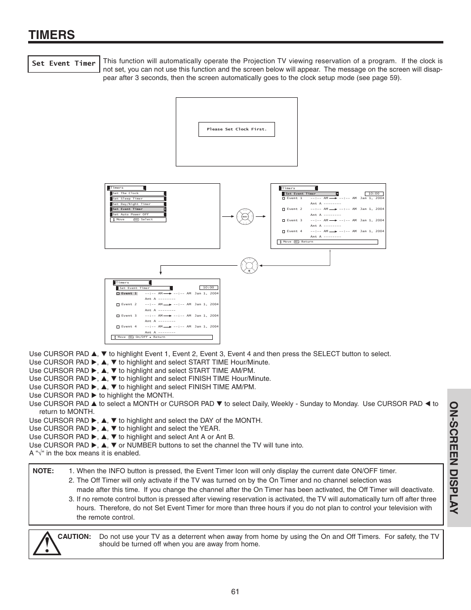 Timers, On-screen displa y | Hitachi 70VS810 User Manual | Page 61 / 84