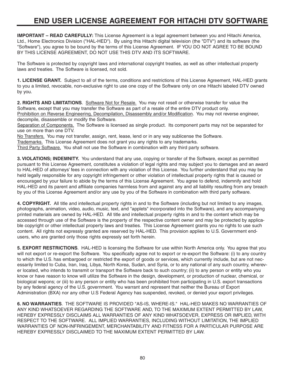 Hitachi 70VS810 User Manual | Page 80 / 84