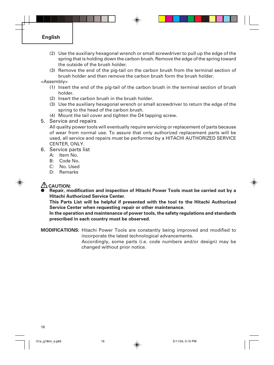 Hitachi G 23MR User Manual | Page 16 / 52