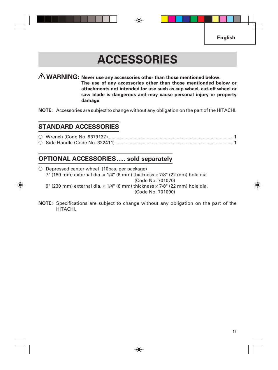 Accessories | Hitachi G 23MR User Manual | Page 17 / 52