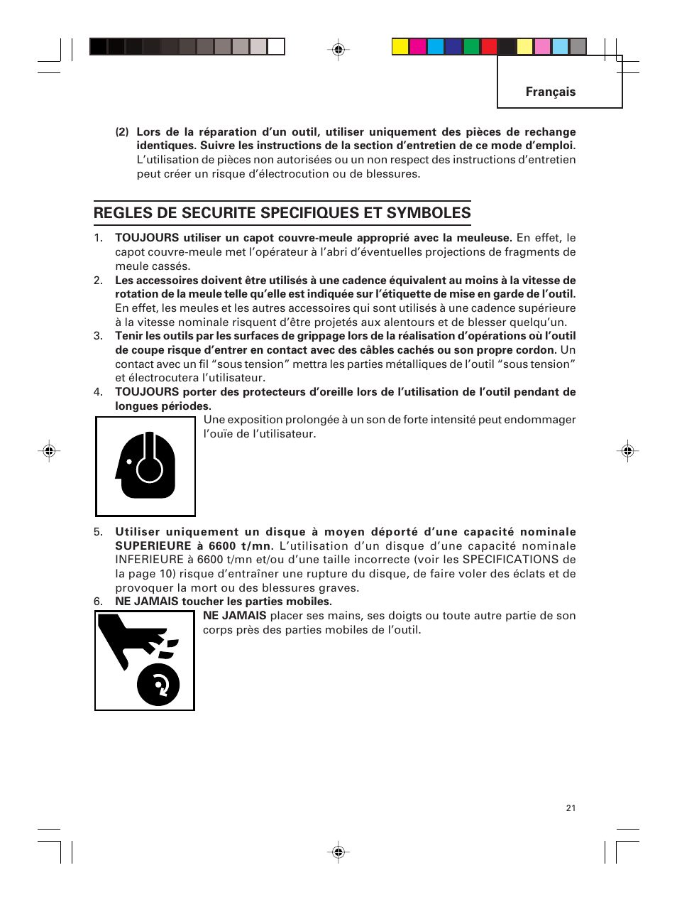 Regles de securite specifiques et symboles | Hitachi G 23MR User Manual | Page 21 / 52