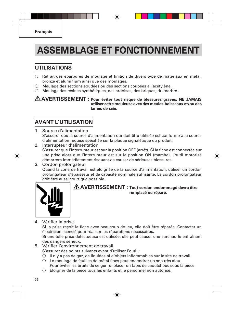 Assemblage et fonctionnement | Hitachi G 23MR User Manual | Page 26 / 52