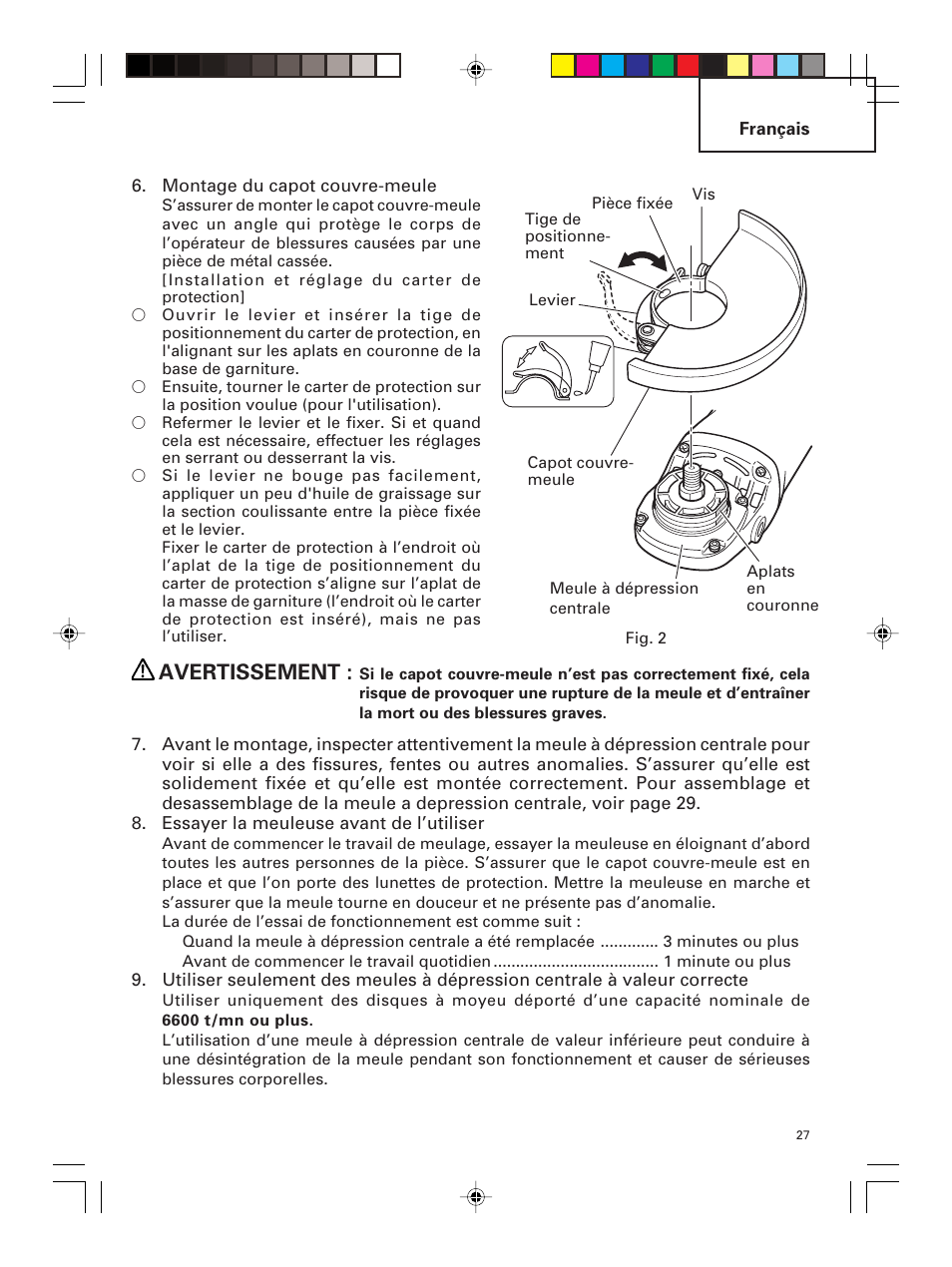 Avertissement | Hitachi G 23MR User Manual | Page 27 / 52
