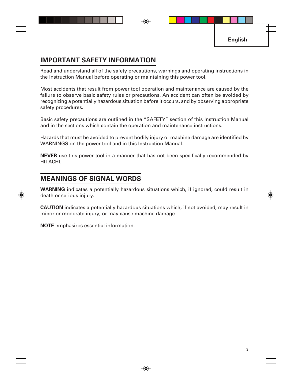 Important safety information, Meanings of signal words | Hitachi G 23MR User Manual | Page 3 / 52