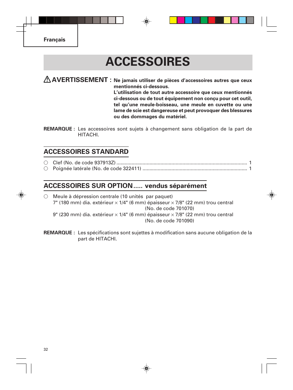 Accessoires | Hitachi G 23MR User Manual | Page 32 / 52