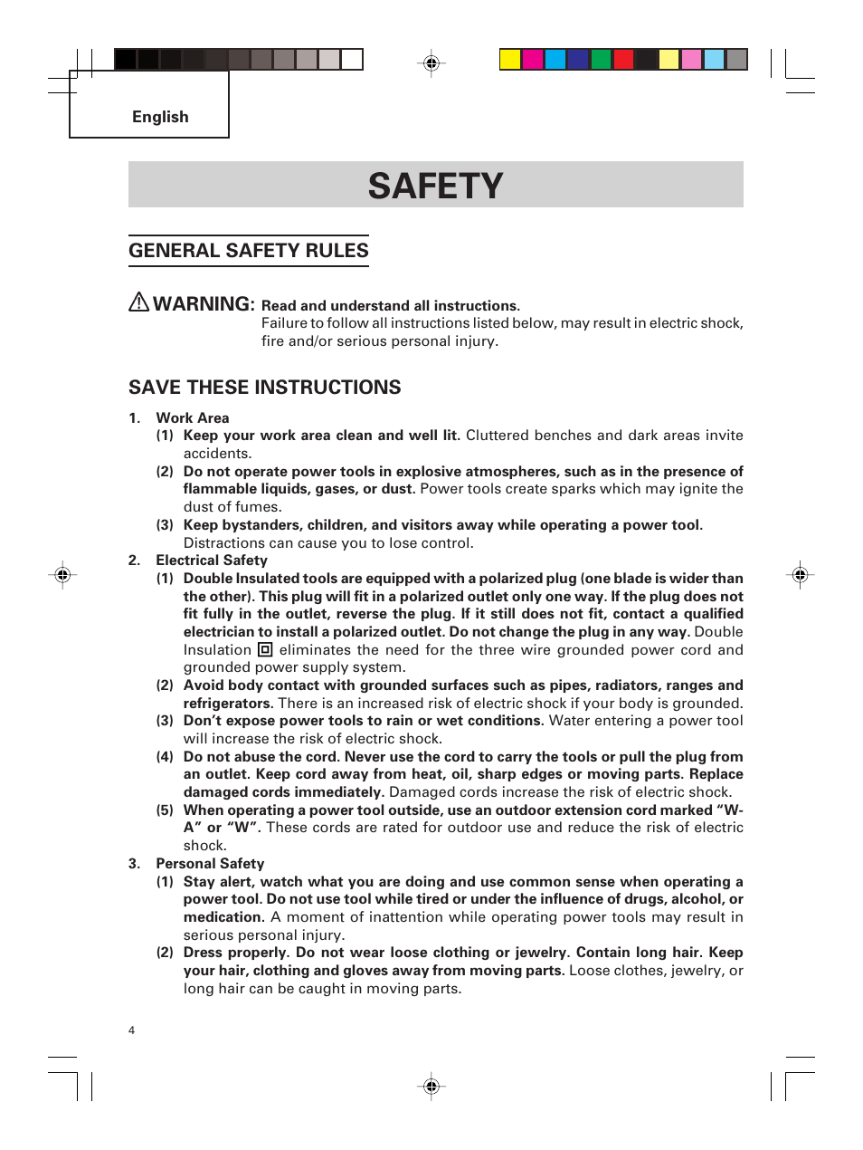 Safety, General safety rules warning, Save these instructions | Hitachi G 23MR User Manual | Page 4 / 52