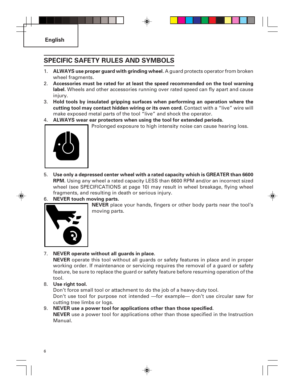 Specific safety rules and symbols | Hitachi G 23MR User Manual | Page 6 / 52
