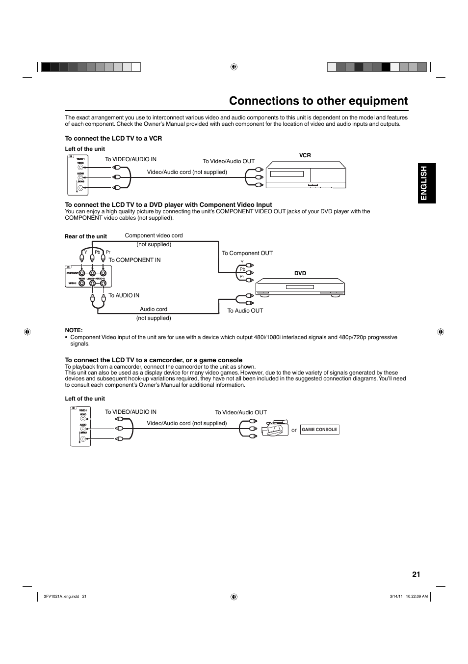 Connections to other equipment, 21 english | Hitachi L40A105 User Manual | Page 21 / 27
