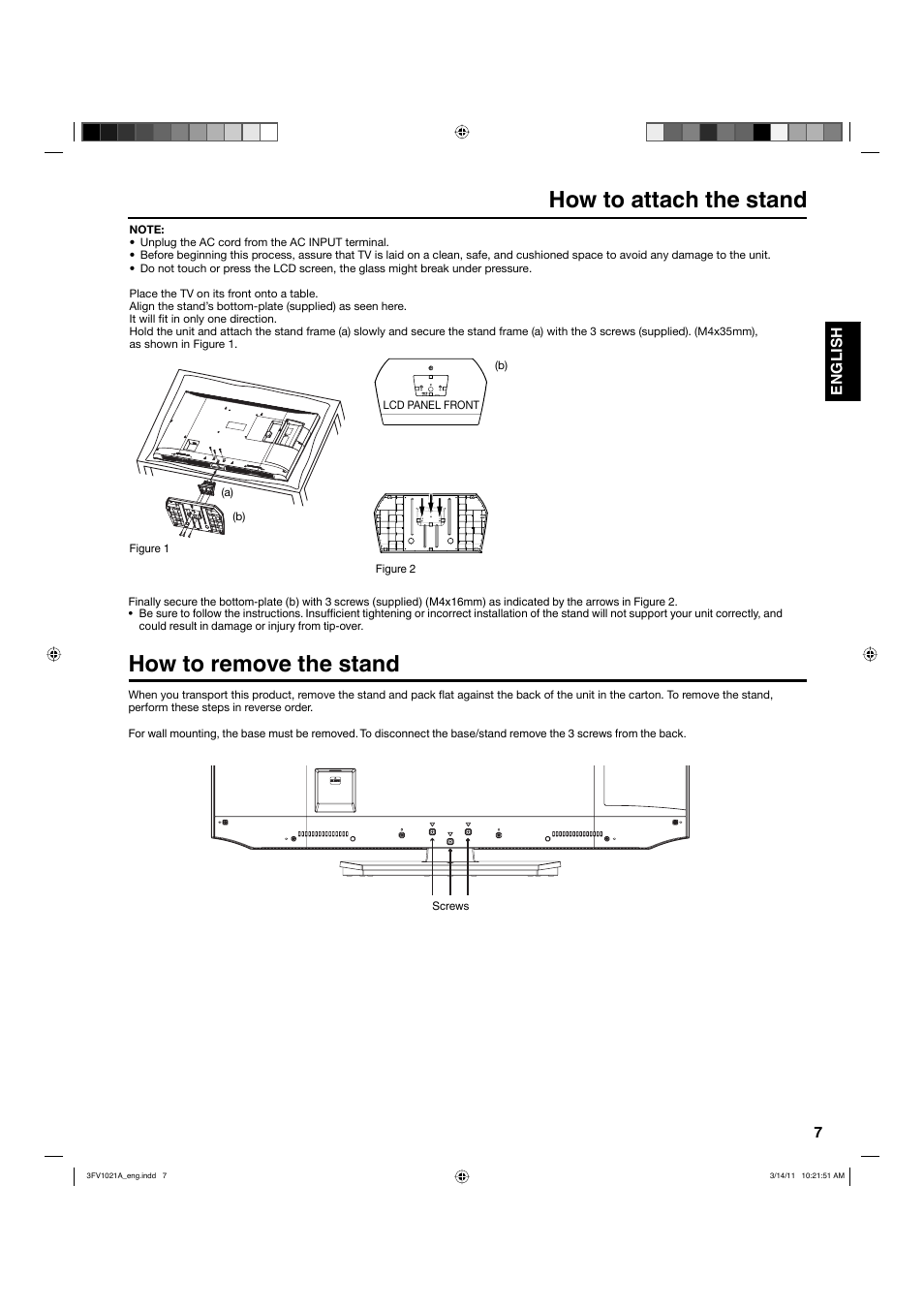 How to attach the stand how to remove the stand | Hitachi L40A105 User Manual | Page 7 / 27