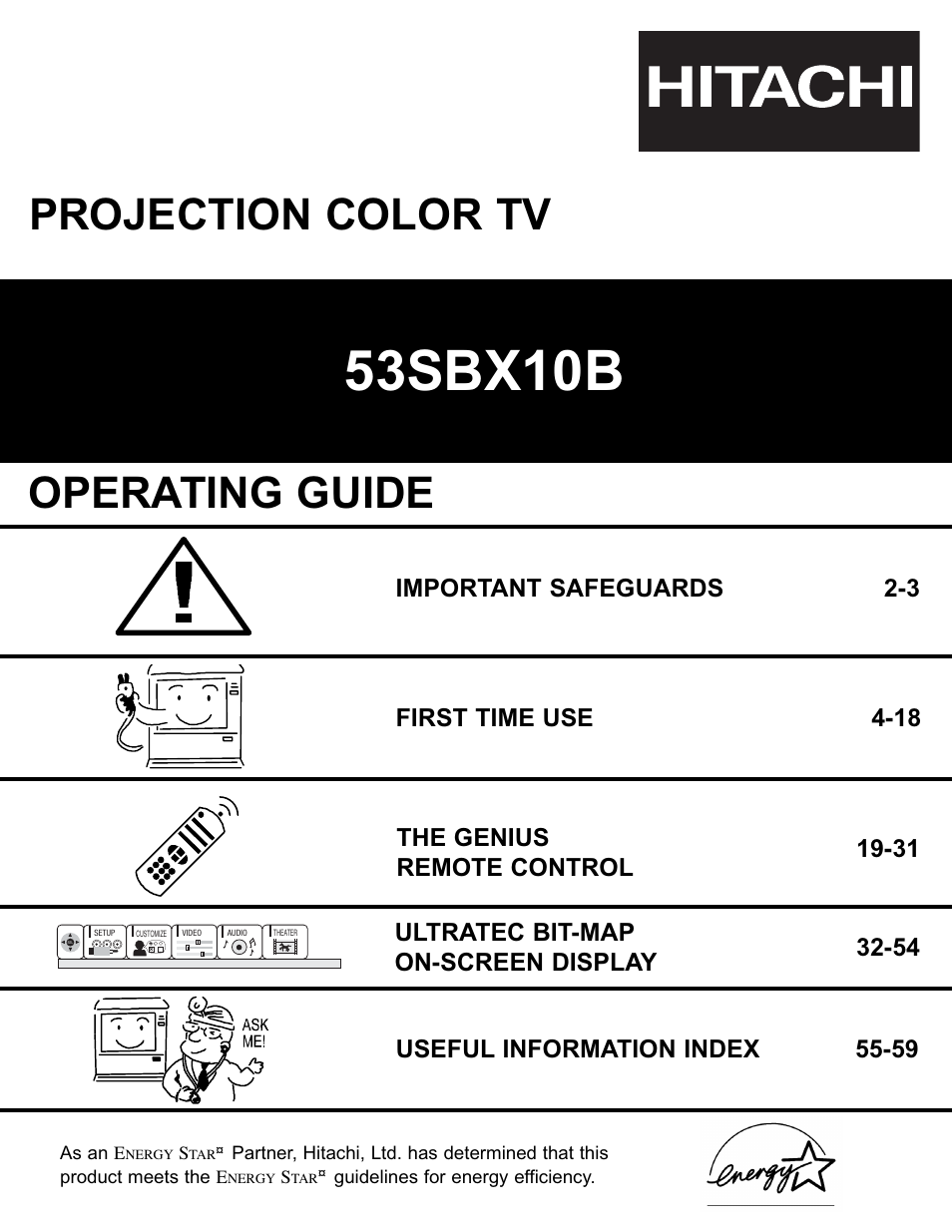 Hitachi 53SBX10B User Manual | 60 pages
