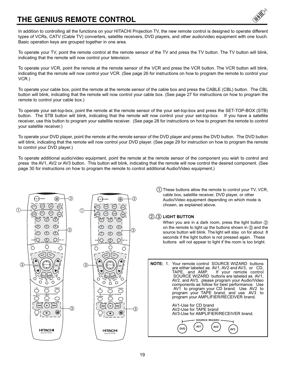 The genius remote control, ቢባ ቤ ቤ ቤ | Hitachi 53SBX10B User Manual | Page 19 / 60