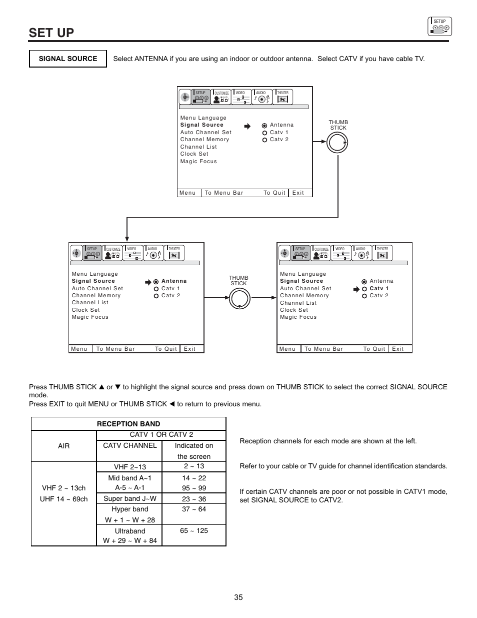 Set up | Hitachi 53SBX10B User Manual | Page 35 / 60