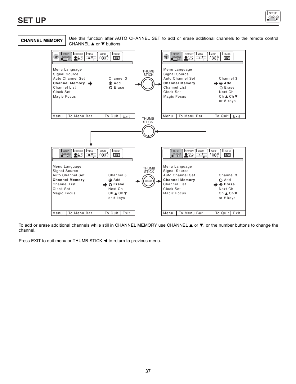 Set up | Hitachi 53SBX10B User Manual | Page 37 / 60